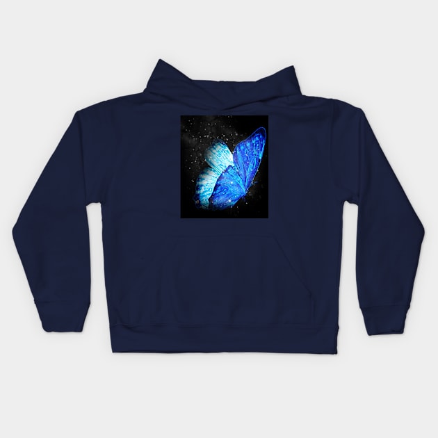 Glowing Blue Butterfly Kids Hoodie by tjimageart